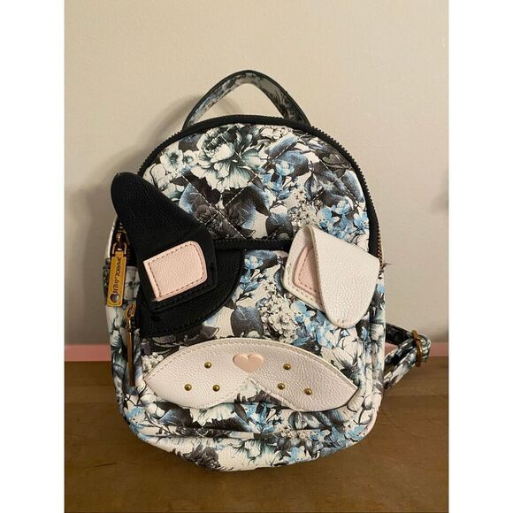 Betsey Johnson Handbags - Betsey Johnson Small Backpack Dog floral black grey blue white bag